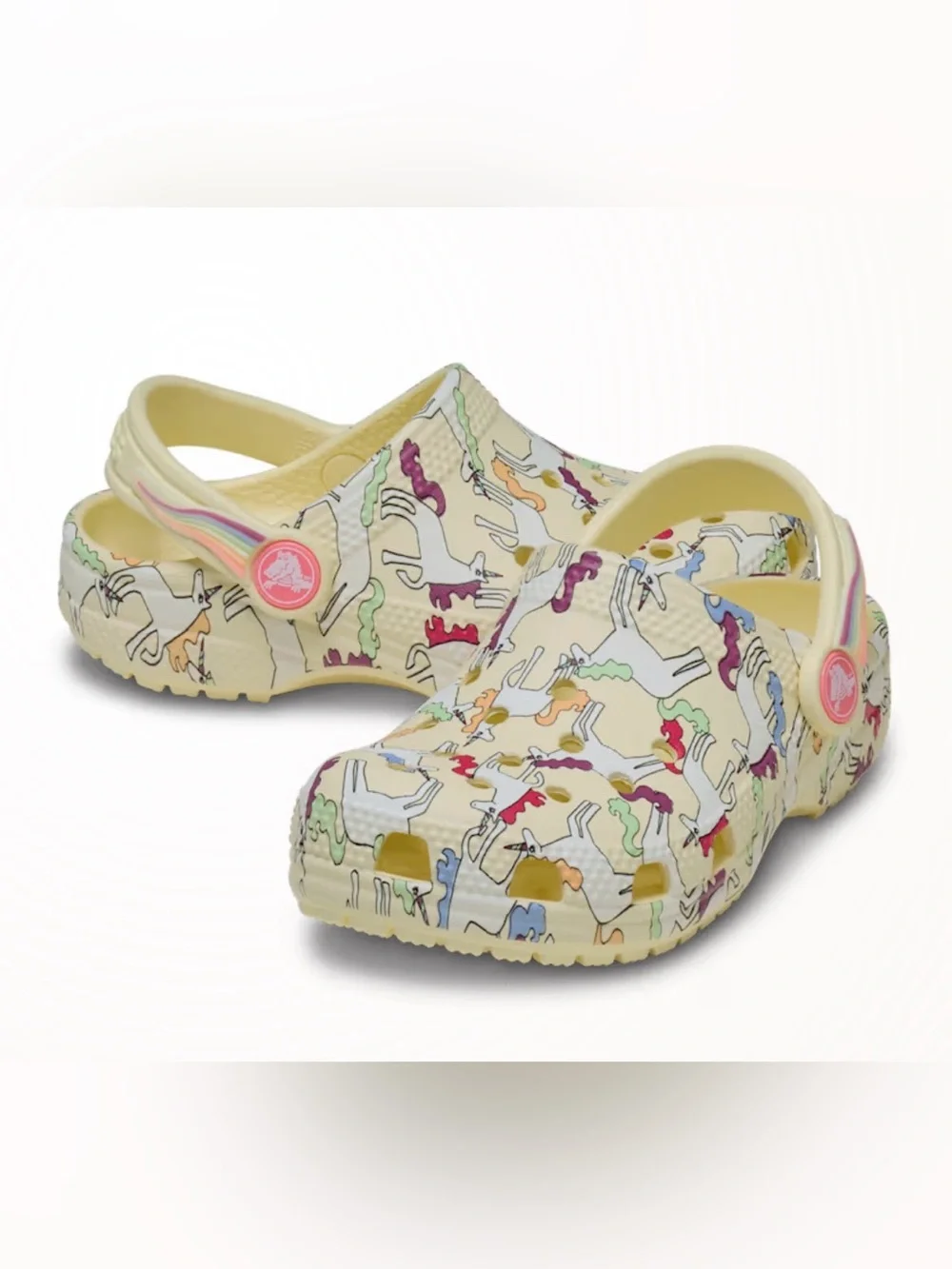 CROCS Kids Classic Clog Pale Yellow Unicorn Print